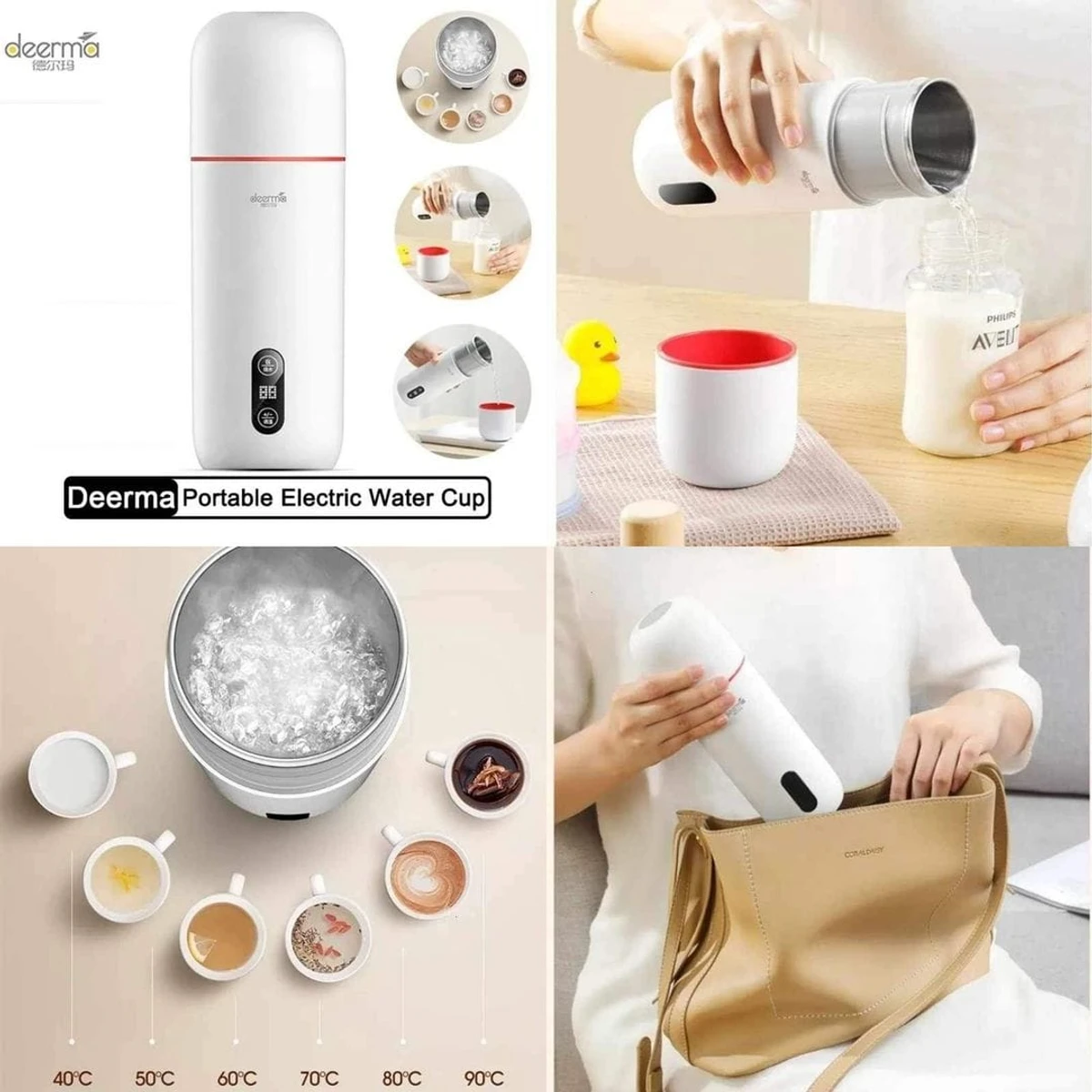 Xiaomi Deerma 350ML Stainless Steel Display Smart Touch Thermos Cup Electric Kettle
