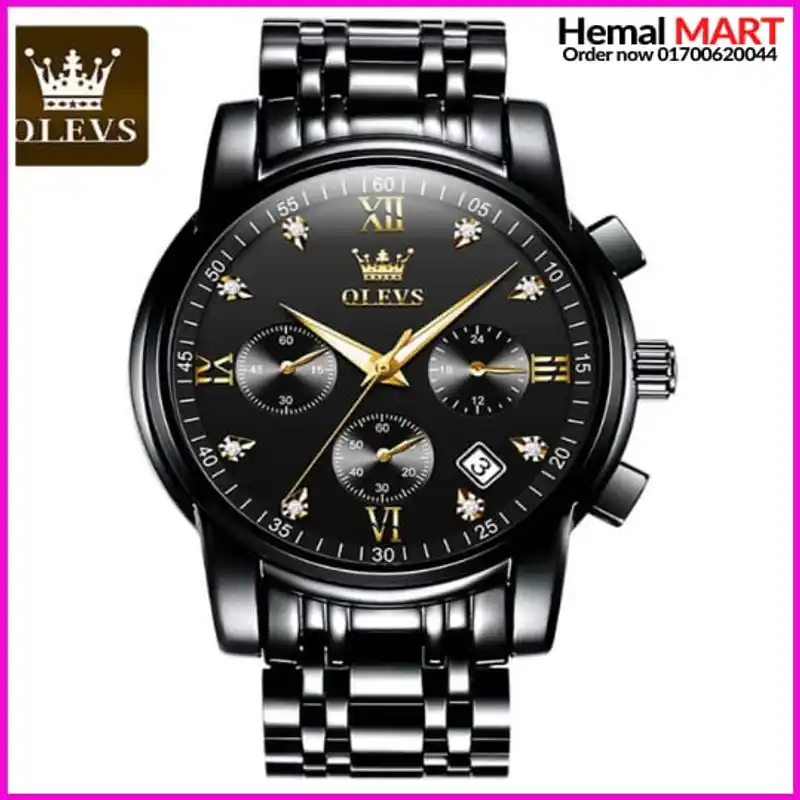 Olevs Watch Men Fashion Sports Quartz Full Steel Gold Business Mens Watches