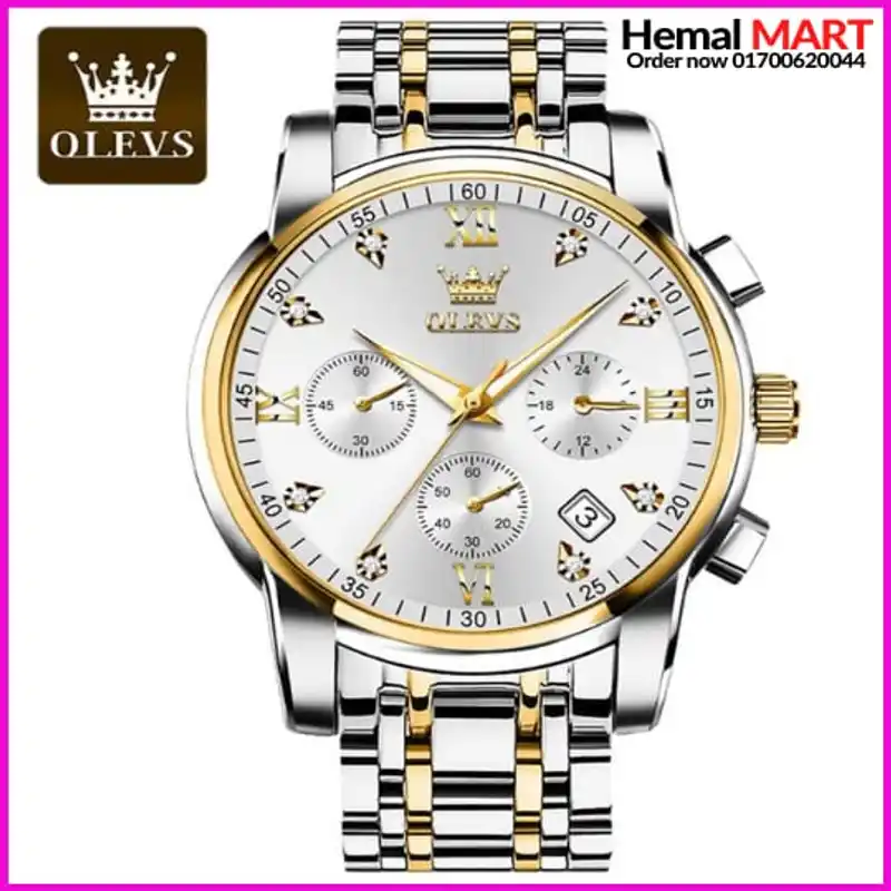 Olevs Watch Men Fashion Sports Quartz Full Steel Gold Business Mens Watches