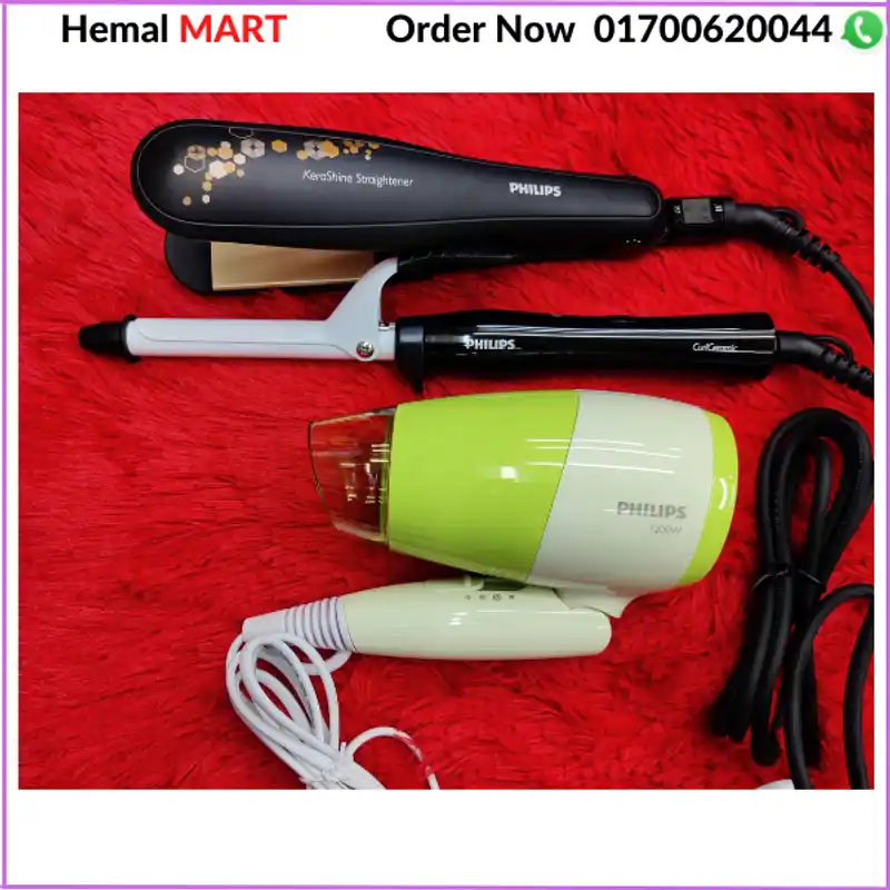 philips straightener,philips curler,Philips Hair Dryer একসাথে কম্বো কিনুন।