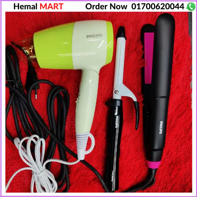 philips straightener,philips curler,Philips Hair Dryer একসাথে কম্বো কিনুন।